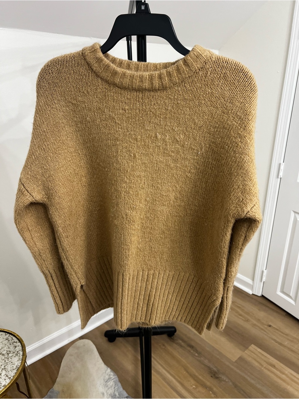 Topshop Oversized Crewneck Sweater in Camel